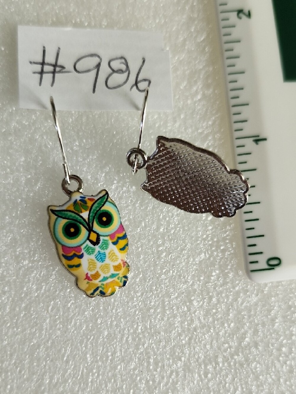 Hand Crafted Yellow Multicolor Owl Drop Earrings - Picture 3 of 3